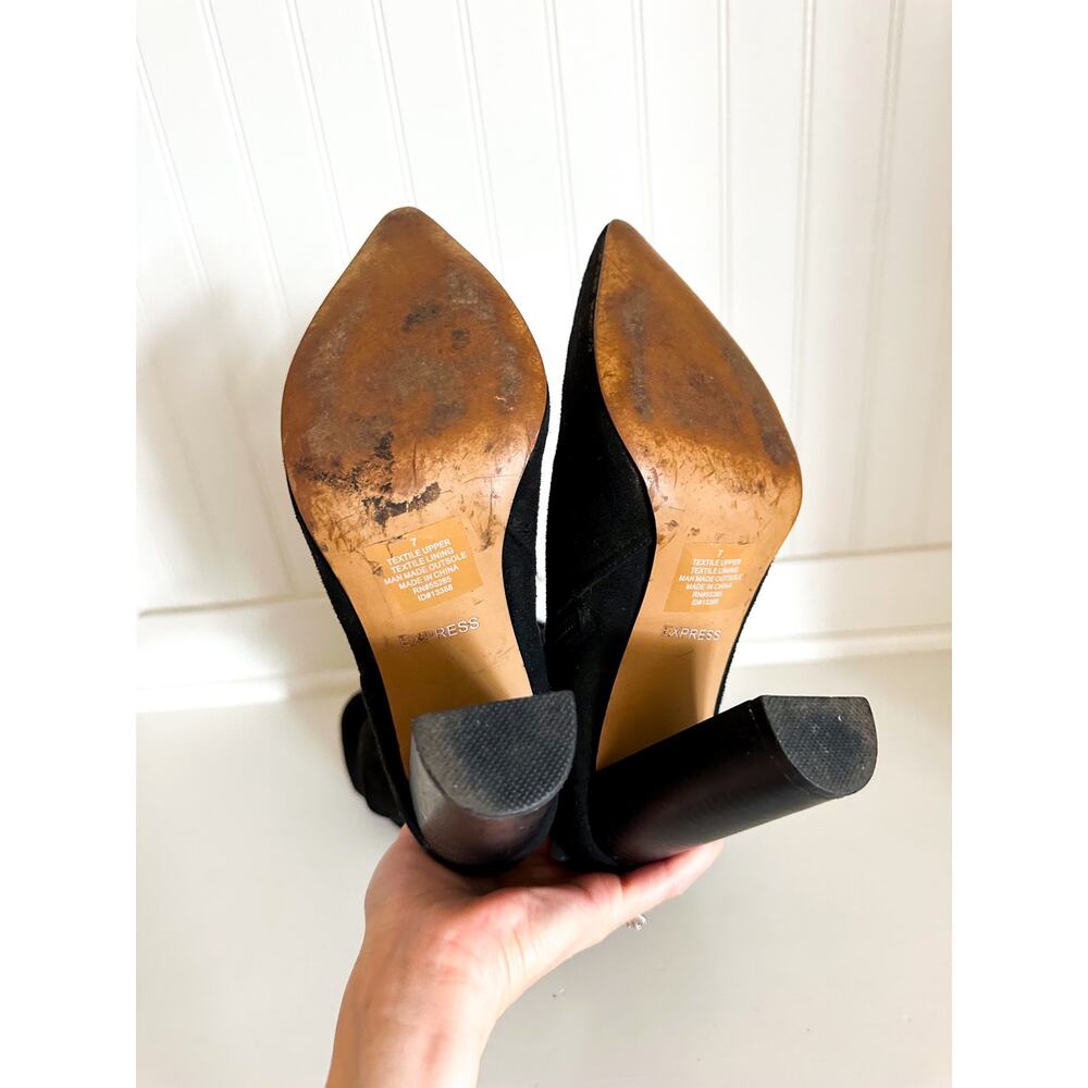 Express Faux Suede Pointed Toe High Heel Boots Bl… - image 5